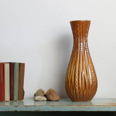 Tischvase KALAMBA vintage Blumenvase aus Keramik Kerbschnitt H 26,5 cm Neschwitz Sgraffito Vase Mid Century Design DDR