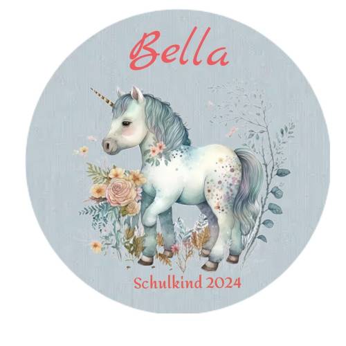 Bügelbild Schultüte Einhorn Pferd personalisiert