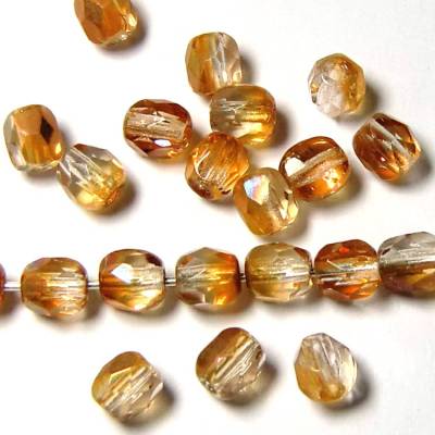 50 Glasschliffperlen 4 mm topaz, 2-Farb-Effekt. Böhmische Glsaperlen, glasbeads light topaz