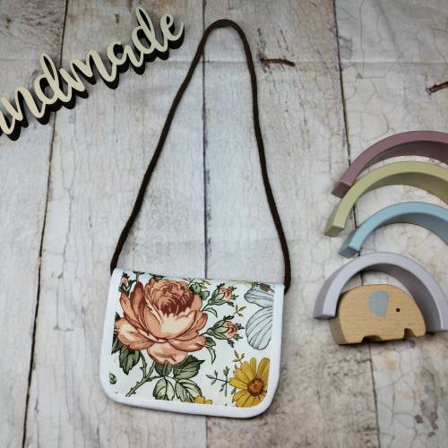 Brustbeutel, Geldbörse Kinder, Blumen retro braun