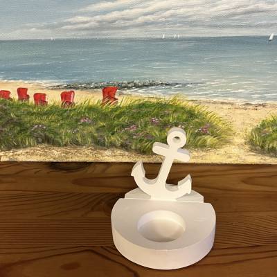 Teelichthalter Rund mit Anker -  als Geschenkkartenhalter für Teelicht und Zahlen/Einschieber 