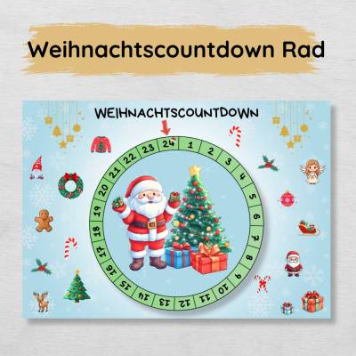 Adventskalender Weihnachtscountdown Rad für Kinder zum Ausdrucken