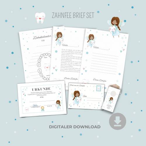 Post von der Zahnfee Vorlage Set, Zahnkalender, Zahnfee Brief & Urkunde zum Ausdrucken, DIY Zahnfee Geschenk
