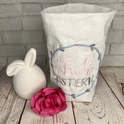 Genähter bestickter Lichtbeutel  Lichtsäckchen Windlicht Deko Spruch Ostern