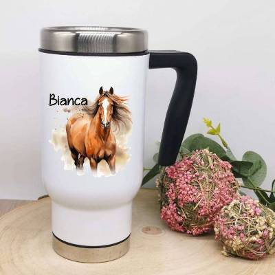 Thermobecher Kaffee to go Becher personalisiert mit Namen Pferd Mädchen