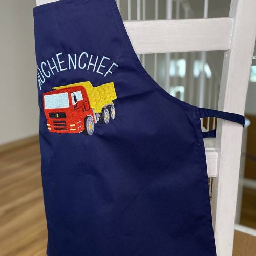 personalisierte Kinderschürze, Baustelle Fan, bestickt