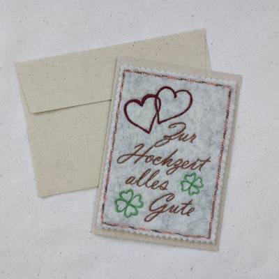Wollfilz meets Graspapier - Grußkarte mit Herzen 