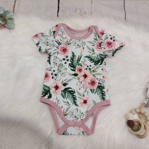 Body, Kurz- oder Langarm, Gartenrosen rosa, Gr. 50-110