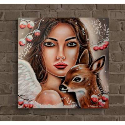 Handgemaltes Engelbild BESCHÜTZENDER ENGEL 60cmx60cmx2cm von Christiane Schwarz