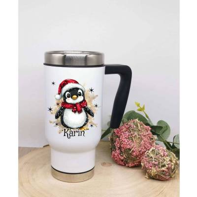 Thermobecher Kaffee to go Becher personalisiert mit Namen Pinguin Geschenk Weihnachten