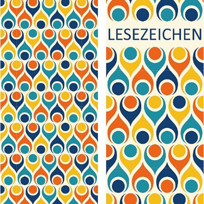 10 Lesezeichen Retrotränen, beidseitig bedruckt mit farbigen graphischen Muster