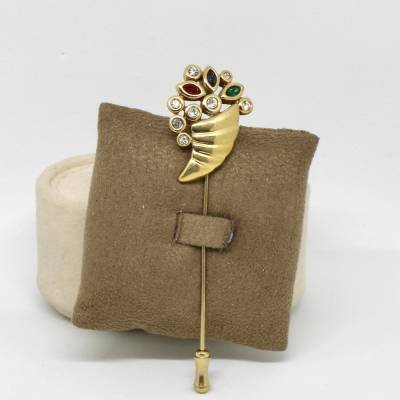 Vintage Hutnadel,Tuchnadel Anstecknadel Eistüte Goldfarbe mit Kristalle Steine durchsichtig , Rot, Grün, Blau 80er Jahre
