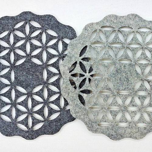 Untersetzer Filz 4er Set Rund Ø 14 cm Grau Unendliche Blume Glasuntersetzer Partybedarf Tischdeko Tischgedeck