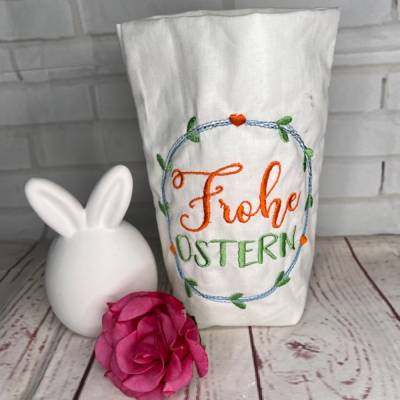 Genähter bestickter Lichtbeutel  Lichtsäckchen Windlicht Deko Spruch Ostern