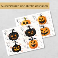 2 Teile Halloween Kürbis Puzzle für Kinder zum Ausdrucken, Hälfte zuordnen Spiel Bild 4
