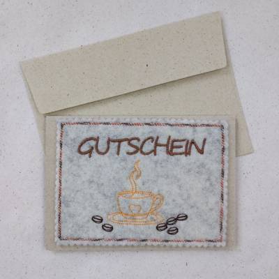Wollfilz meets Graspapier - Grußkarte mit Kaffeetasse 