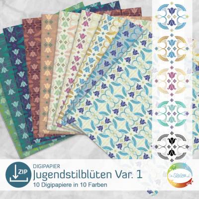 Digipapier Jugendstilblüten Var. 1, Digistamp Jugendstil Blumen, Blüten, Blumenmuster, Musterpapier, senSEASONal