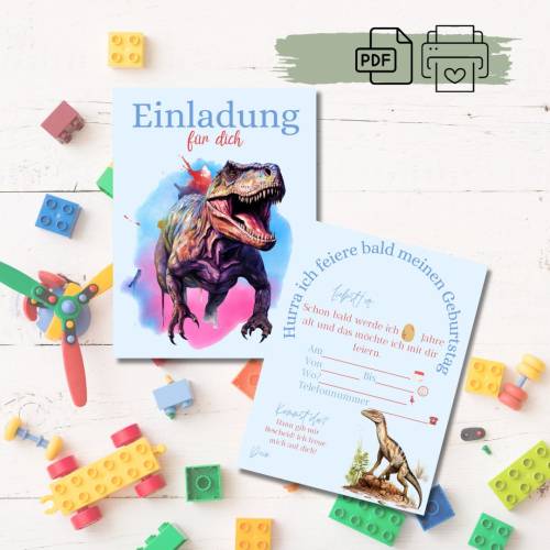 Einladung zum Kindergeburtstag Dino  zum Ausdrucken