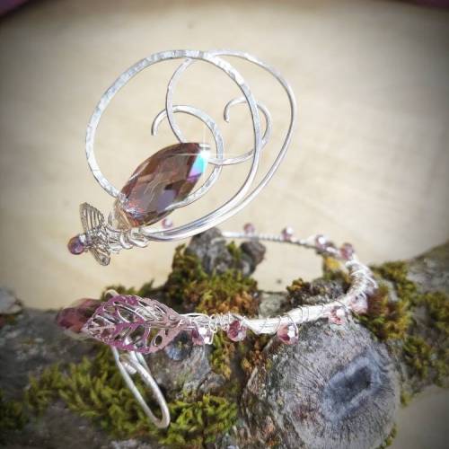 Drahtjuwel Swarovski Libelle Aquamarin,Swarovski Armband,silber,Elbenschmuck, keltischer Schmuck, Armreif sterling silbe