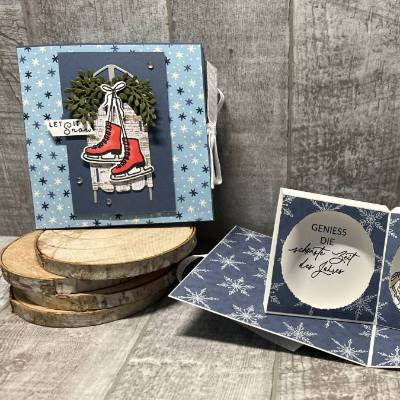 Pop Up Karten Grußkarten Karte mit Überraschungseffekt „Let it Snow“ Schlittschuhe Schneemann Winter Geburtstag