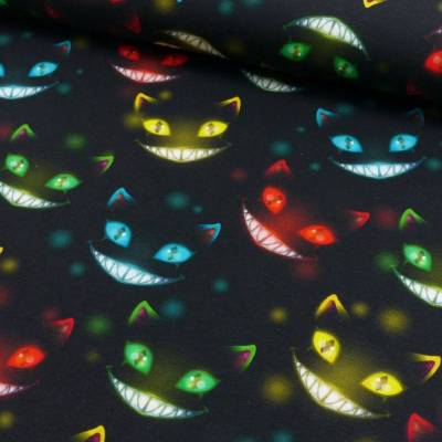 Jersey Baumwolle Grinsekatze Ghost Cats schwarz-bunt Oeko-Tex Standard 100(1m/15,-€)