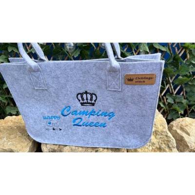 Sehr schöne bestickte Filztasche/ Tragetasche/ Shopper Camping, Camper, Wohnmobil, Queen
