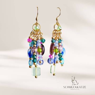 Hochwertige Statement-Ohrringe - bunte Perlenohrringe aus Glasperlen