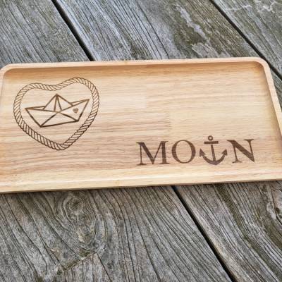 Dekotablett * Bambus * moin  * Tablett * Tauherz mit Boot