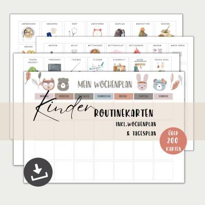 Routinekarten Kinder digital, Wochenplan Tagesplan Kinder Montessori A4 + A3  , PDF sofort Download
