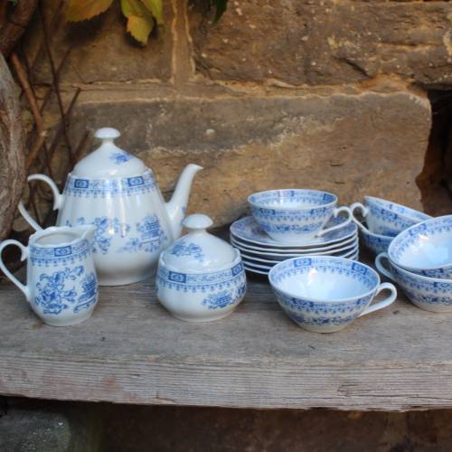 15 tlg. Teeservice China Blau Henneberg + Thuringia Rhön Porzellan 70er 80er Jahre DDR