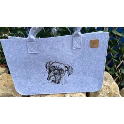 Sehr schöne bestickte Filztasche/ Tragetasche/ Shopper Boxer Rasse Hund Tierfreunde