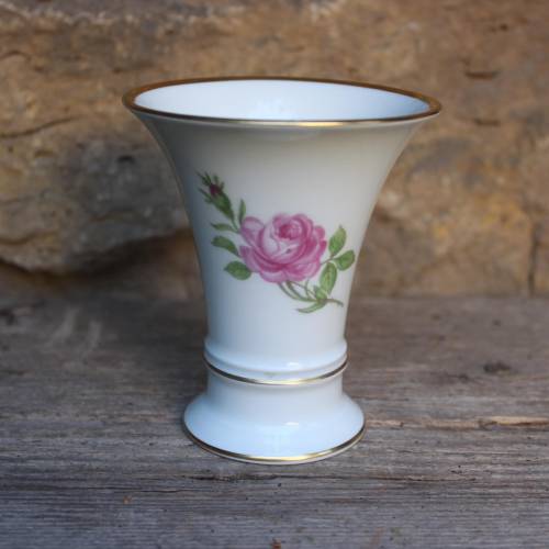 kleine Vase mit Rosendekor / Trichtervase Trompetenvase / Fürstenberg Porzellan Vintage 60er 70er Jahre