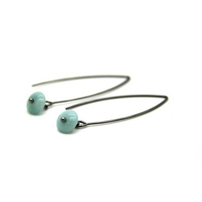 Amazonit-Linsen-Edelstahlohrhaken (extralange Ausführung) in Mint, eingehängtes Element, Edelsteinschmuck, Accessoire