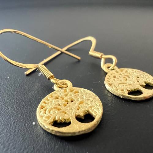 Ohrhaken Lebensbaum Anhänger, aus vergoldetem 925-Silber - T56