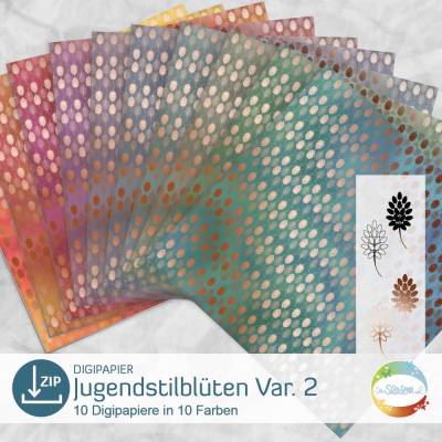 Digipapier Jugendstilblüten Var. 2, Digistamp Jugendstil Blumen, Blüten, Blumenmuster, Musterpapier mit Glanz