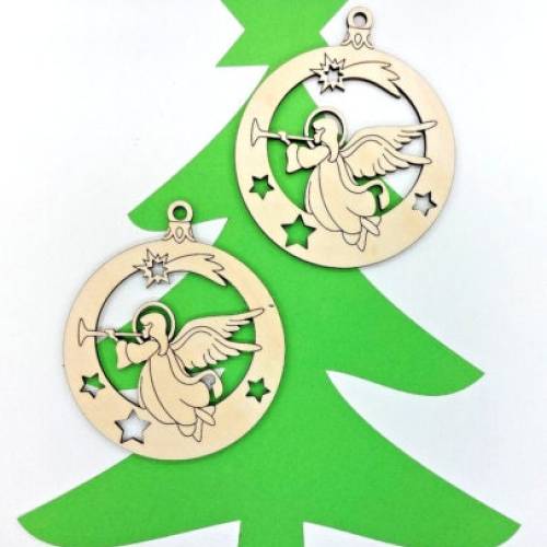 Weihnachtskugel 2x mit Engel Holz Aufhänger Weihnachten Advent Verzieren Basteln Gestalten Baumschmuck DIY