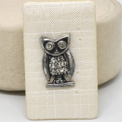 Pin Brosche Eule auf Stange Tiermotiv Silberfarbe Zinnfarbe Kristalle Glitzer Vintage 80er Jahre Geschenk Mama