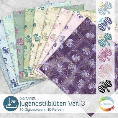 Digipapier Jugendstilblüten Var. 3, Digistamp Jugendstil Blumen, Blüten, Blumenmuster, Musterpapier, senSEASONal