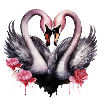 Verliebtes Schwanenpaar Gothic Bügelbild DIY Bügelmotiv Applikation