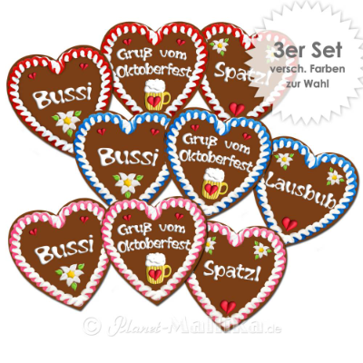 3er Set Anstecker Oktoberfest Lebkuchenherz Button Set Lausbub Bussi Spatzl Herz aus Filz Tracht Lederhose Dirndl