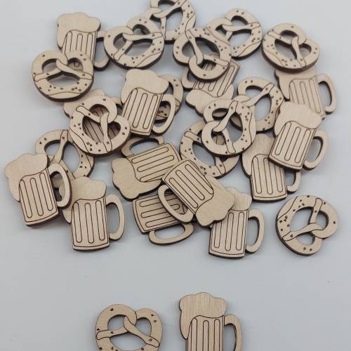 Bierkrug & Brezel 28-Teile Holz zum Basteln Dekorieren Tischstreu Streu Oktoberfest Geburtstag DIY