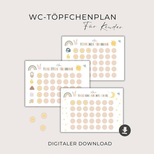 Töpfchen Training Kleinkind Toilettentraining Lernhilfe sauber werden Verstärkerplan PDF Download zum ausdrucken, Montes