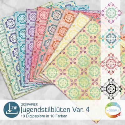 Digipapier Jugendstilblüten Var. 4, Digistamp Jugendstil Blumen, Blüten, Blumenmuster, Musterpapier, senSEASONal