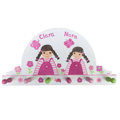 Kindergarderobe für Geschwister – Blumenmädchen Garderobe individuell bemalt Kinderzimmer