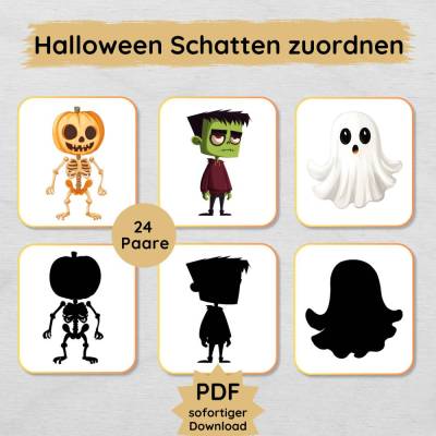 Halloween Schatten Zuordnungsspiel für Kinder zum Ausdrucken