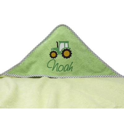 Kapuzenhandtuch mit Namen, Motiv Traktor, Babyhandtuch personalisiert, Badehandtuch mit Kapuze