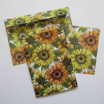 Notizheftchen Sonnenblumen mit passendem Briefumschlag, DIN A6 Notizheft liniert