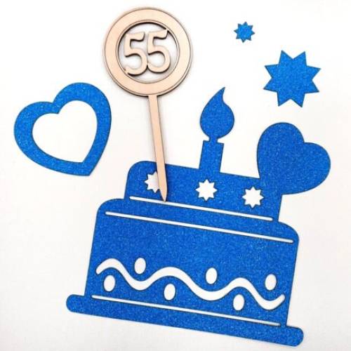 Cake Topper Tortendekoration Holz 55. Geburtstag Tortenstecker Torte Deko Kuchenstecker Tortendekoration DIY