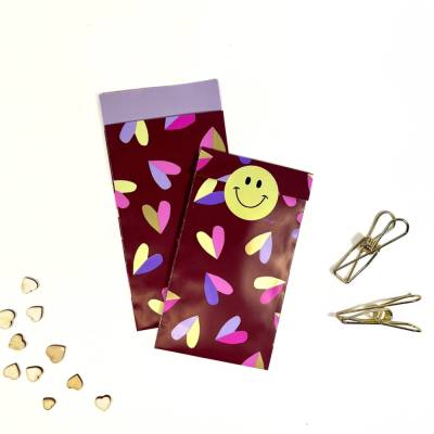 Mini-Geschenktüten DOUBLE HEARTS LILA 5-50 Stück 7x13 cm Papiersäckchen klein Flachtüte Papiertbeutel