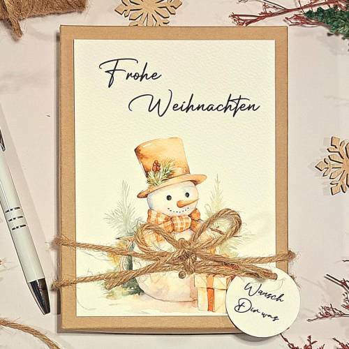 Personalisiertes Weihnachtsgeschenk – Schneemann Geldgeschenk Box mit Karte & Leinensäckchen